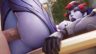 Widowmaker Spreading Her Legs On A Table And Fucked