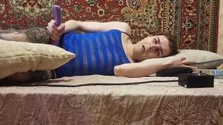 Crossdresser play with vibrator masturbation and cumshot