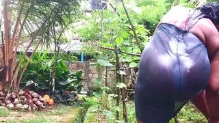 Indian Desi Bhabhi Outside Bathing wearing see through nighty and flashing neighbor