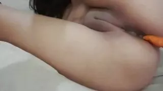 anal masturbating training, dirty carrot in dirty slut asshole, so hot, beautiful milf
