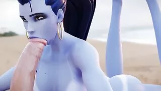 (Overwatch Widowmaker) Delicious blowjob on the beach (hot blowjob, 3D HENTAI UNCENSORED) by Lewy