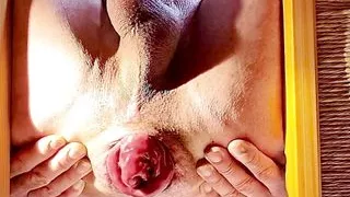 a nice anal prolapse followed by a cumshot spread on the ass