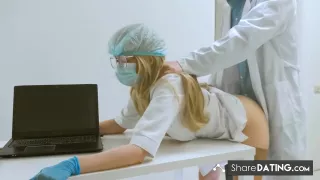 Doctor Fucked A Nurse On His Desk. Cum In Her Pussy