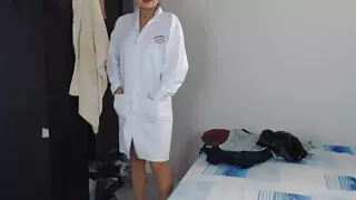 The hottest doctor in porn shows her patients how to get the juices out of her sweet pussy with squirt