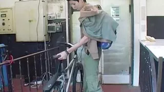 Dark haired German chick with small tits loves dildoing her muff