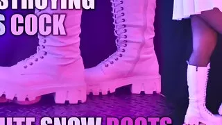 Destroying his cock in white snow boots, aggressive CBT, bootjob and post orgasm with Tamystarly - FapHouse Exclusive