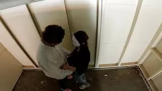 Pervert having sex in a garage during a break from work