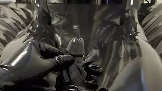 Jerking off in rubber toesock and cumshot