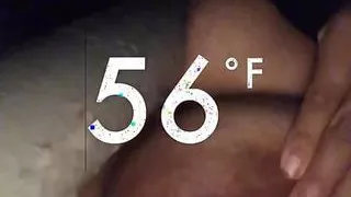 Outside naked soaking wet in winter rain