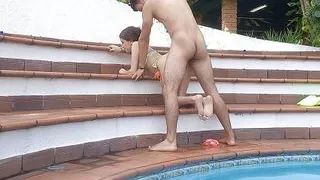 My Stepbrother has a boner when we are in the pool for my body and I fuck him