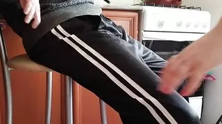 naked fat girl jerks off my cock to a cumshot in the kitchen