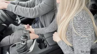 Amazing Handjob While Driving!! Huge Load. Cum Eating. Cum Play