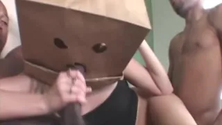 Tiny Girl Double Teamed With A Paper Bag On Her Head