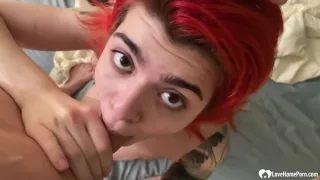 Tattooed Redhead Devours A Big Meat Pole