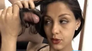 Sexy Long Haired Brunette Hairjob