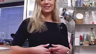 A busty body German blonde pleasing her pussy with her glass dong