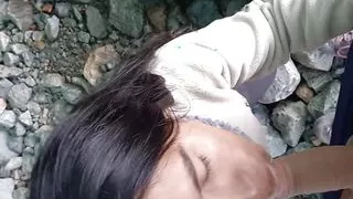 Outdoor blowjob on a glacier
