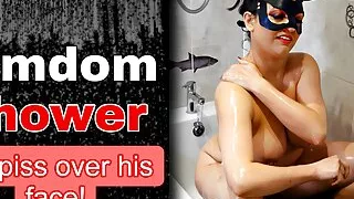 Femdom Piss Shower Toilet Slave Training Dominatrix Pissing Golden Facesitting BDSM FLR Milf Stepmom