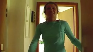 A hot brunette babe from Germany dildoing her tight holes