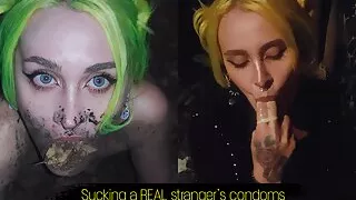 Sucking a real stranger's condoms eating trash and dirt. My absolutely extreme night walk.