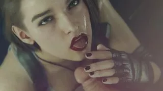 Jill from Resident Evil jerks off his dick and eats sperm