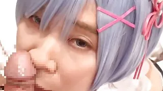 Re:Zero Rem HENTAI femboy cosplayer  blowjob while in heat