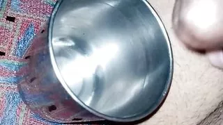 Big Hard Dick Guy Masterbating and cumming a lot in glass.