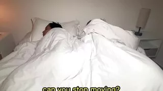 stepmom and stepson share bed and have sex. English subtitles