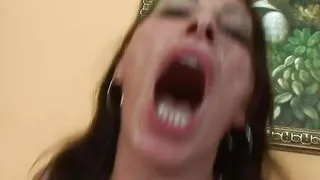 I splash my hot cum on the face of a brunette slut with natural tits and cock craving