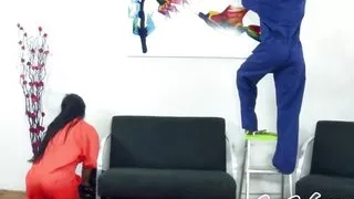 Ebony Teen Lesbian Anal Toyed By Her Busty Coworker