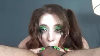 Big Titty Goth Bitch with GREEN Lipstick & Makeup Gets Cum Shot Directly Into Her Stomach!