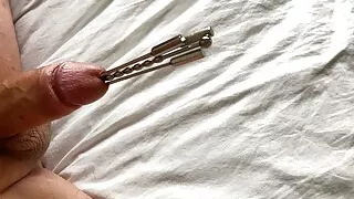 Five sounds in cock. Multiple objects in cock. Extreme urethral sounding + cum.