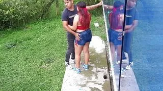 Caught on camera this bitch sucking cock while no one is there Part 1