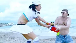 French babe Joyce Exess ass fucked on a public beach