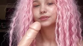 Young Hot Asian Girl Gives A Powerful Dildo Blowjob And Masturbates To Orgasm, Watch The Cum Roll Off