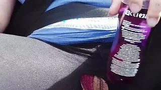 while driving, fucked with the lube tube