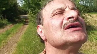 A horny brunette babe with an amazing round ass gets fucked by an old dude