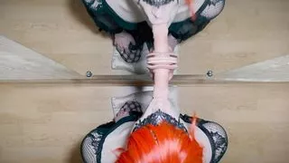 Femboy swallows dildo in front of mirror