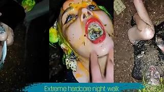 Extreme hardcore night walk with piss, enema, prolapse and dirty humiliation