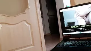 Step sister caught step brother jerking off and helped him cum