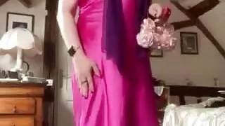 In long fushia dress