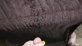 Going pee while fucking my dildo on the wall!