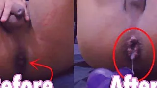 19 year old slut vs huge dildo (her ass was left open and leaking cum)