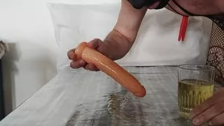 sucking dildo and piss