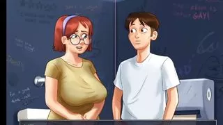 Summertime Saga Part 13 - He Cums All over His Girlfriend's Massive Boobs