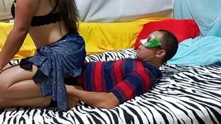 my stepbrother is in my bed!! I loved seeing him in his underwear, I put him in a doggy style to seduce him