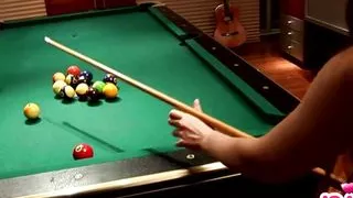 Pool and pussy play on the table