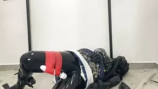 Fejira com PVC bodysuit self bondage and gas mask play