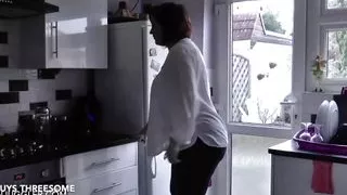 Two older men with big cocks fuck a big tits horny younger woman