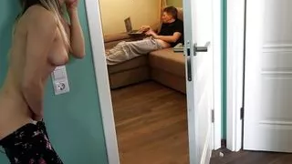 Spied on a friend jerking off and helped him give a blowjob with a facial